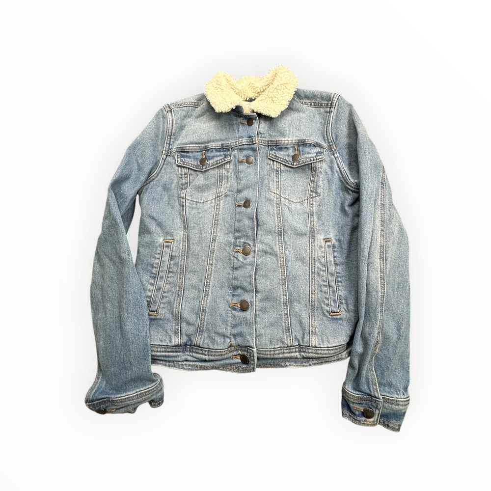 Universal Thread Denim Jacket Womens M Light Blue Sherpa Lined Trucker Faux Fur